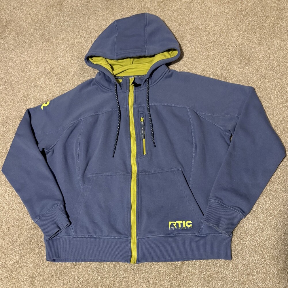 RTIC Outdoors Womens Water-Repellent Full Zip Hoodie Sweatshirt Blue Yellow Sz L